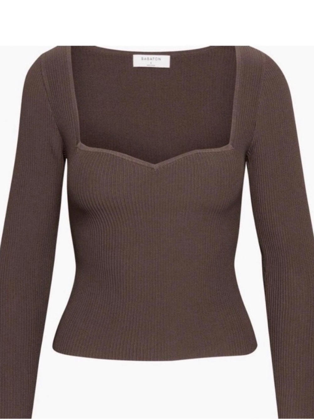 Aritzia Brown Ribbed Sweetheart Neck Long-Sleeve Top